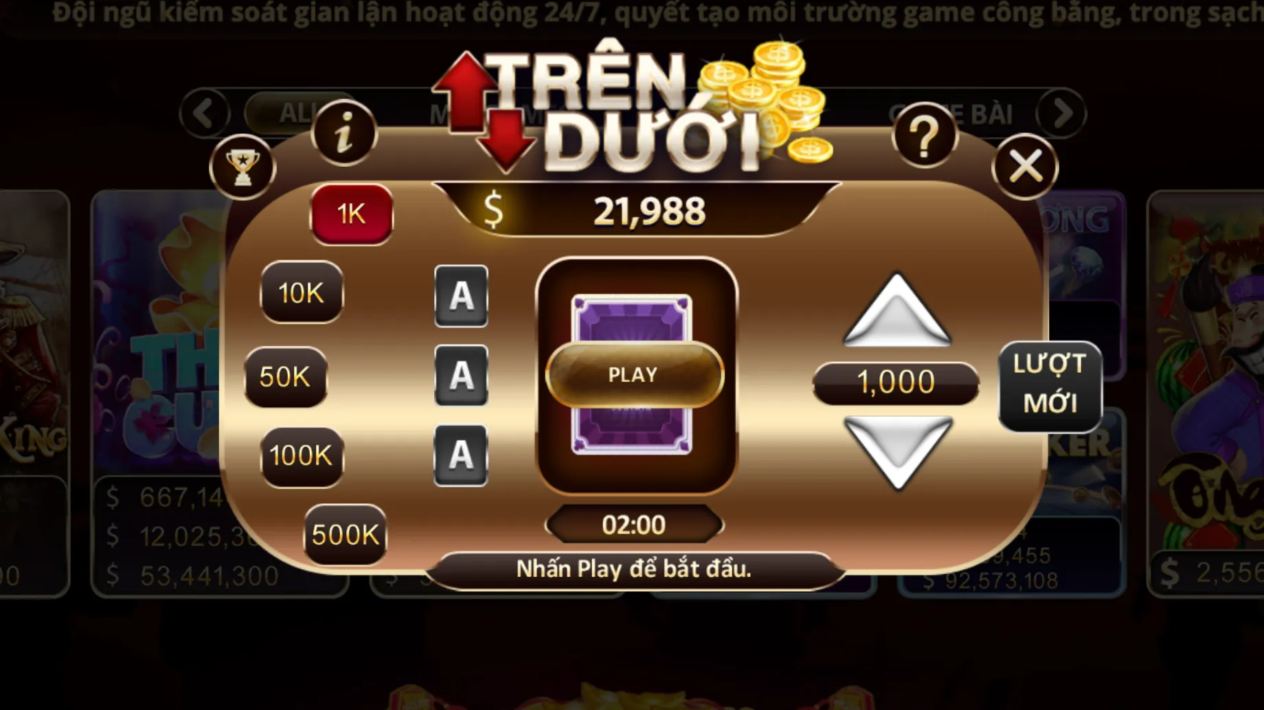 Quy luật chơi Trên Dưới Zowin đơn giản