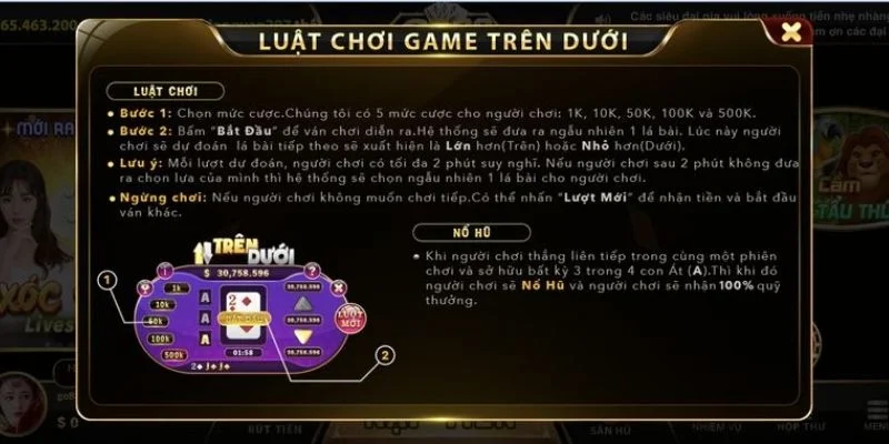 Hướng dẫn quy tắc cá cược Trên dưới Zo win